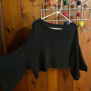 Urban Outfitter Loose Knit Black Crop Wide Sleeve Sweater